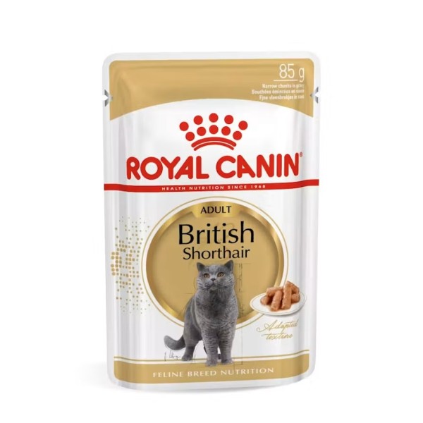 Royal Canin British Shorthair Adult Pouch - Пълноценна мокра храна в пауч за британски късокосмести котки в зряла възраст